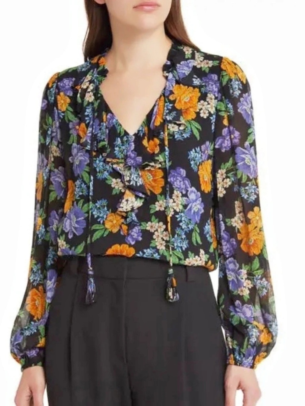 Kobi Halperin Floral Blouse in Black & Purple Size Medium
